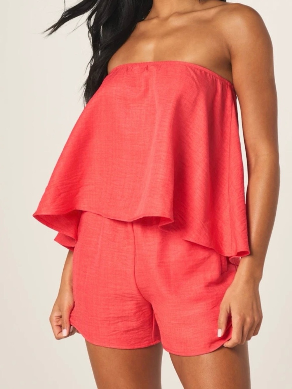 Missguided Coral Strapless 2 Piece Set